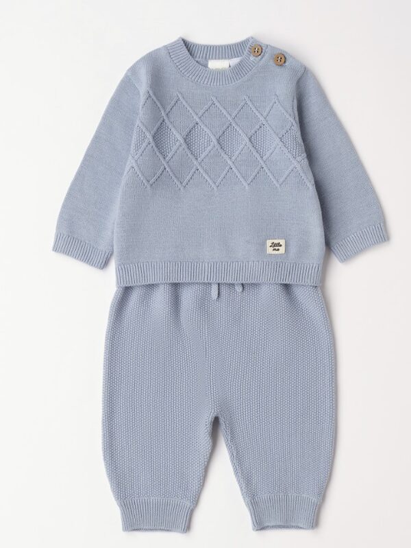 Gebreid blauw jongensetje 1M t/m 9M