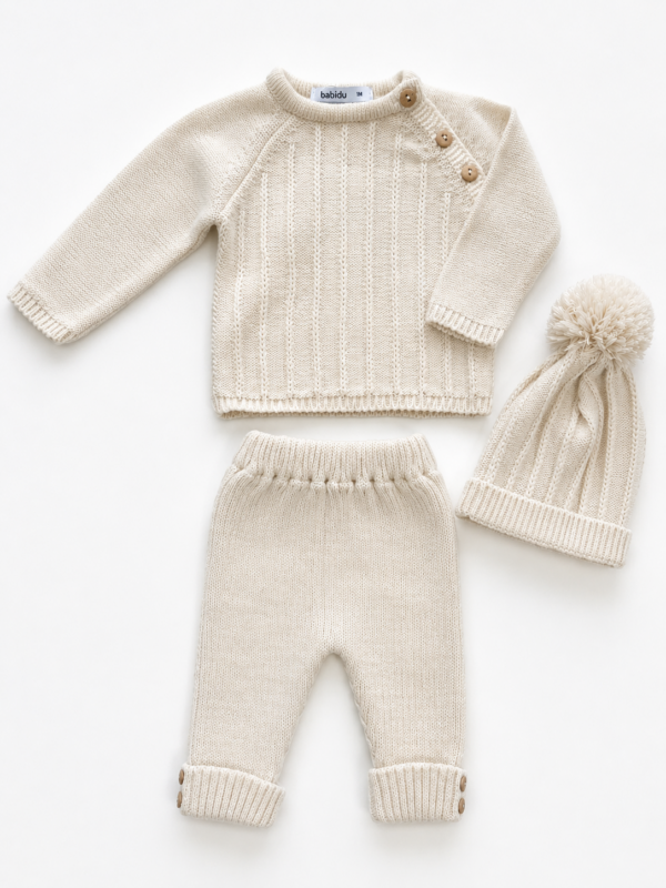 Beige set Babidu inclusief mutsje